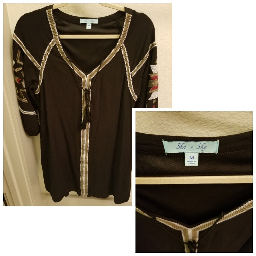 embroidered black dress